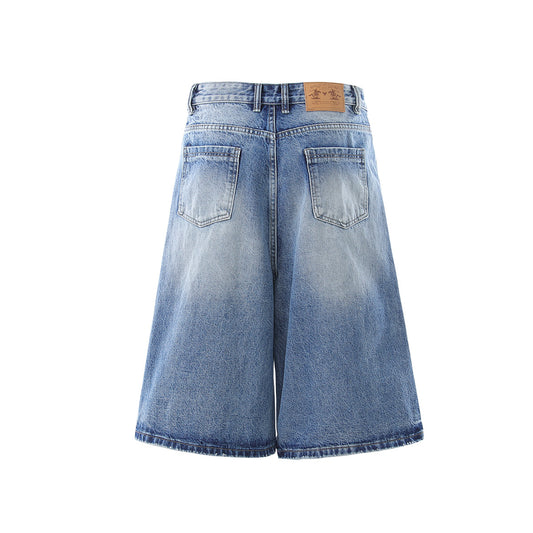 Washed Whisker Wide Leg Curved Half Denim Jeans WN25469
