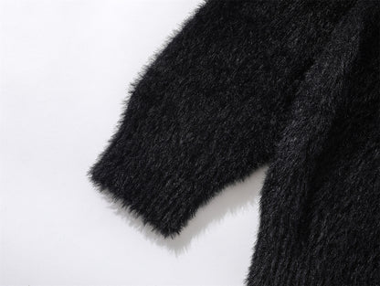 Fake Mink Fleece Letter Embroidery Oversize Knit Sweater WN11580