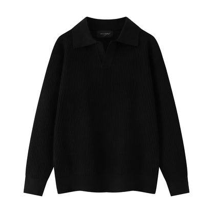 Waffle Texture Polo-Collar Knit Sweater WN21429