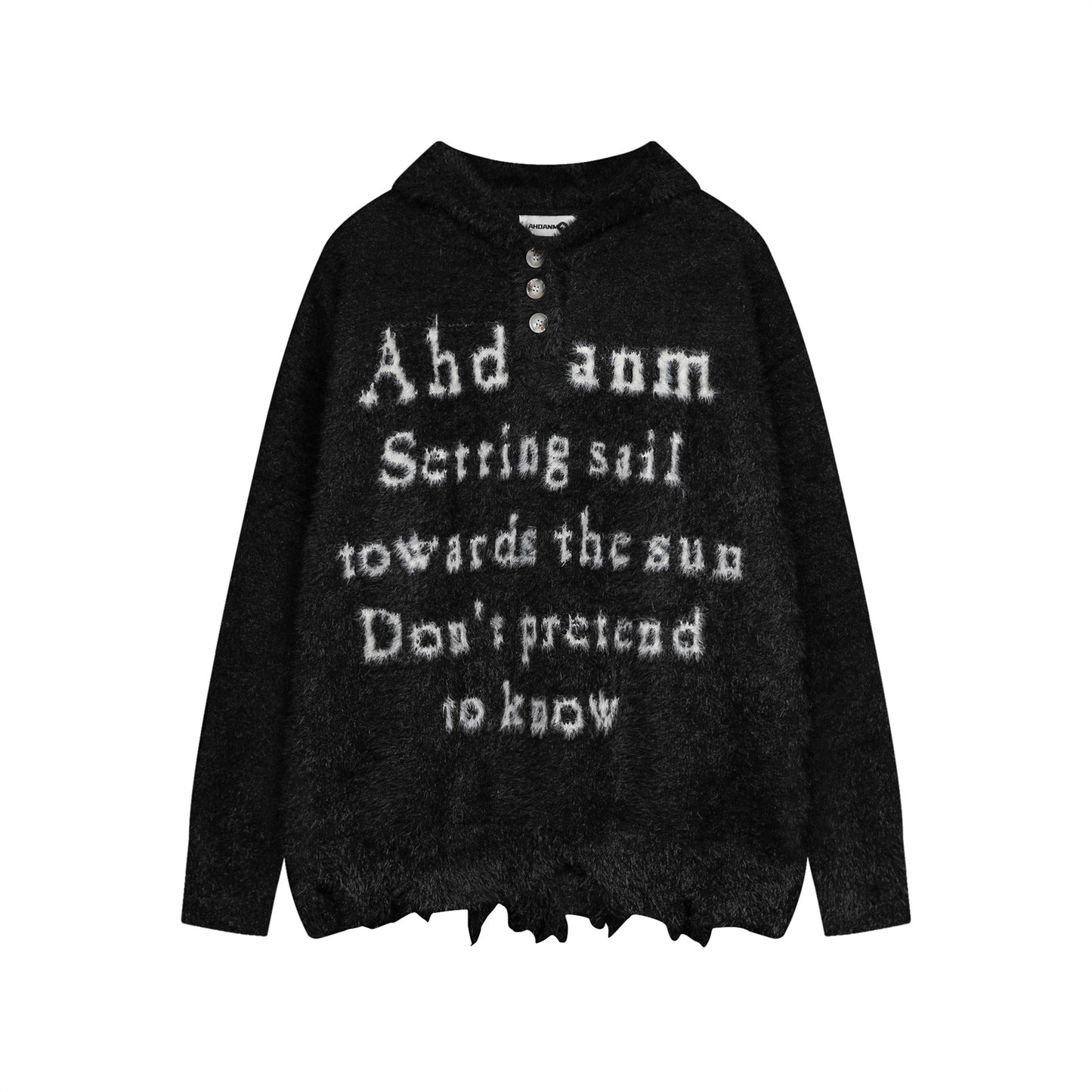 Letter Damage Oversize Knit Hoodie WN11239