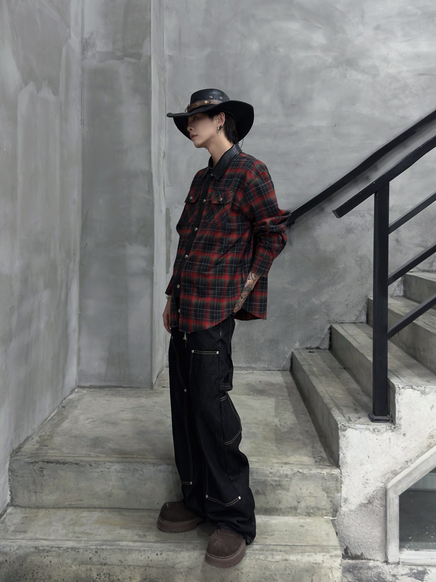 Red-Black Plaid Long Sleeve Shirt WN22957