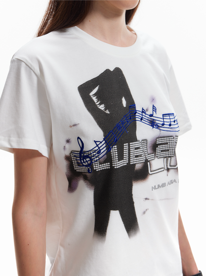 Music Note Letter Graphic Print Short Sleeve T-Shirt WN27208