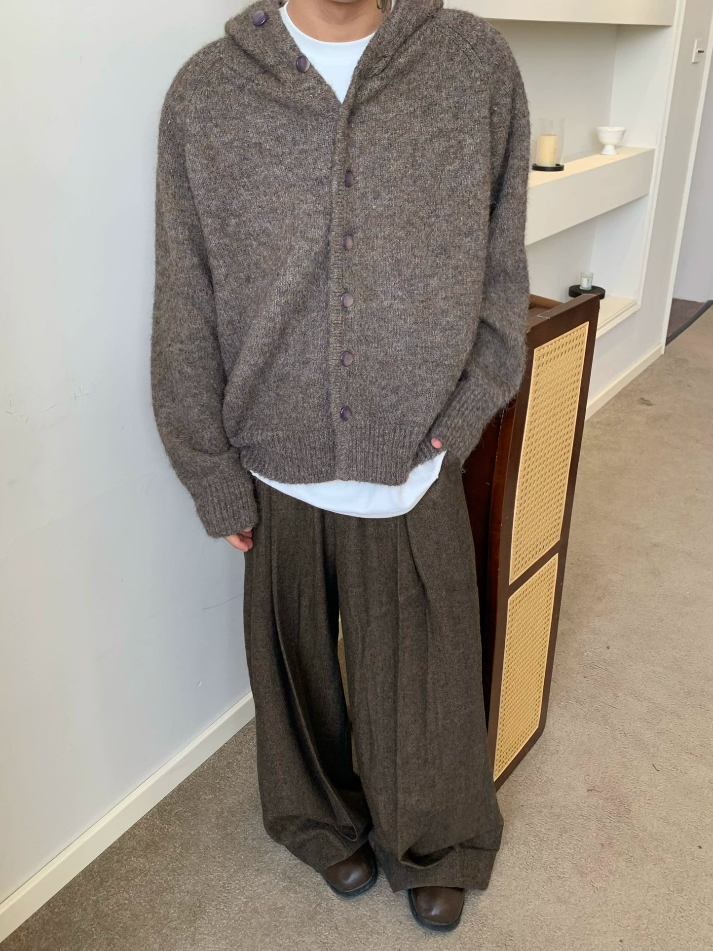 Hooded Plain Knit Cardigan WN22225