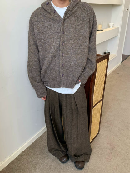 Hooded Plain Knit Cardigan WN22225