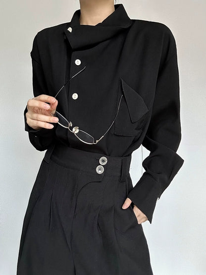 Asymmetric Neckline Long Sleeve Shirt WN19633