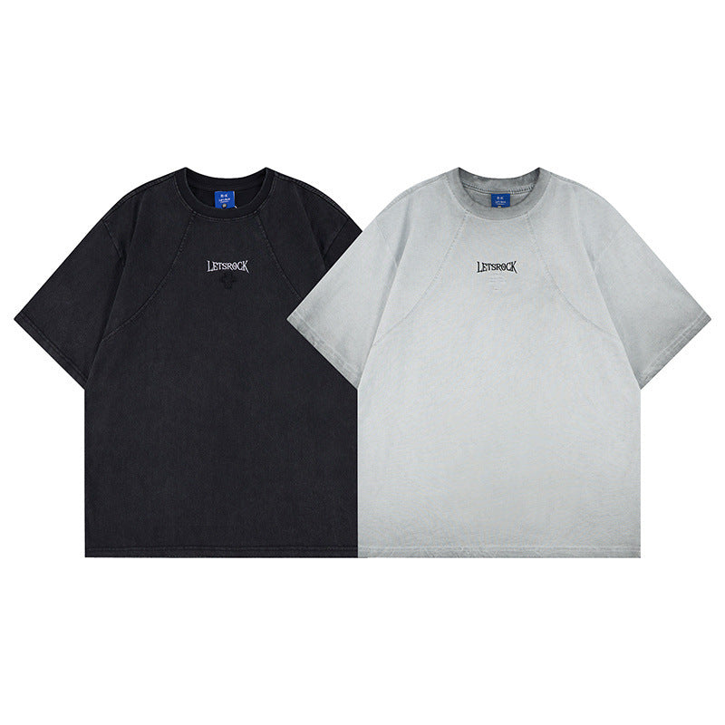 Washed Embroidery Raglan Short Sleeve T-Shirt WN25454