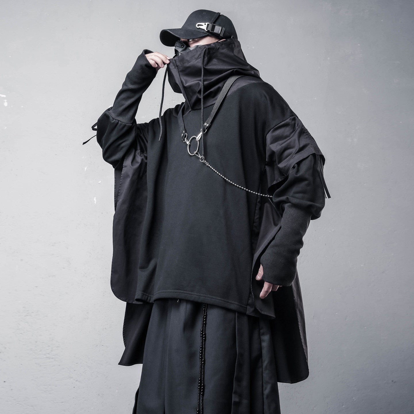 Cape Design Asymmetric Cut Hoodie WN22473