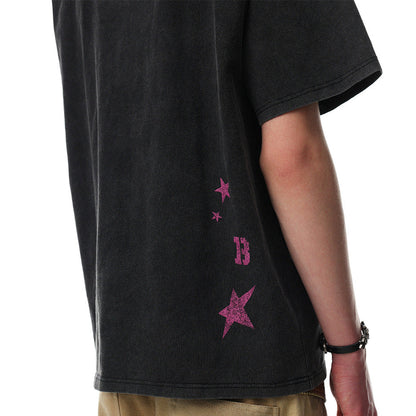 Washed Star Portrait Print Short Sleeve T-Shirt WN25535