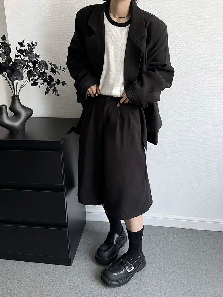 Basic Oversize Tailored Jacket & Wide Leg Half Pants Setup WN19369