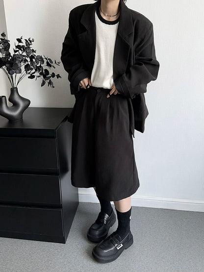 Basic Oversize Tailored Jacket & Wide Leg Half Pants Setup WN19369