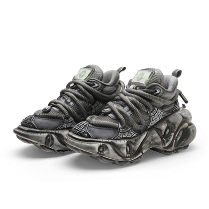 Studs Design Mesh Chunky Sole PU Leather Shoes WN19195