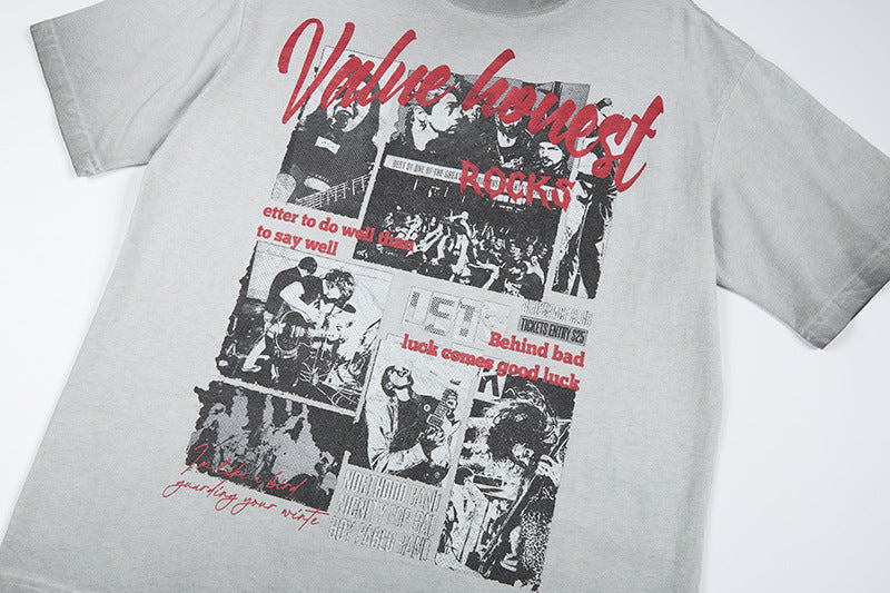 Washed Rock Band Print Short Sleeve T-Shirt WN25485