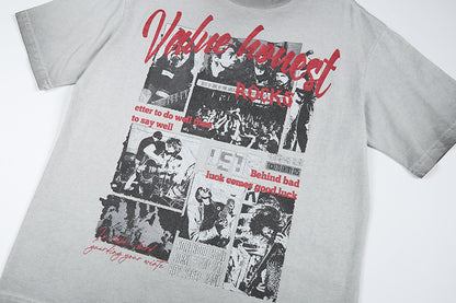 Washed Rock Band Print Short Sleeve T-Shirt WN25485