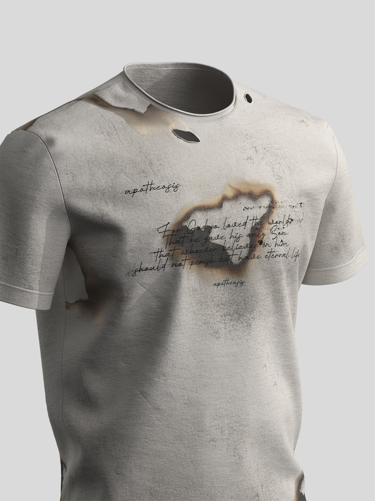 Burn Mark Manuscript Cutout Short Sleeve T-Shirt WN27095