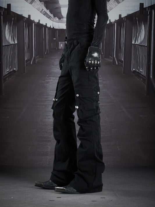 Multi Pocket Adjustable Snap Button Flare Cargo Pants WN22909