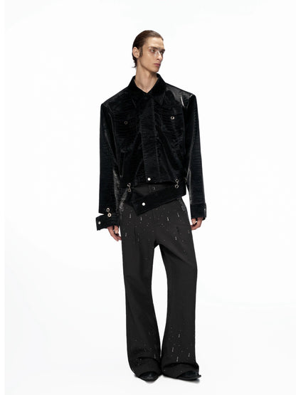 Crocodile Pattern Metal Panelled PU Leather Jacket WN20517