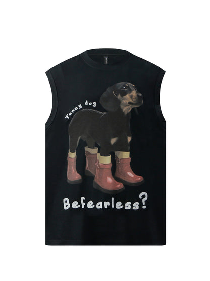 Dog Print Oversize Sleeveless T-Shirt WN26355