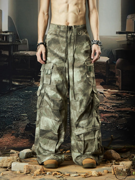 Drawstring Multi-Pocket Camouflage Straight Cargo Pants WN18499