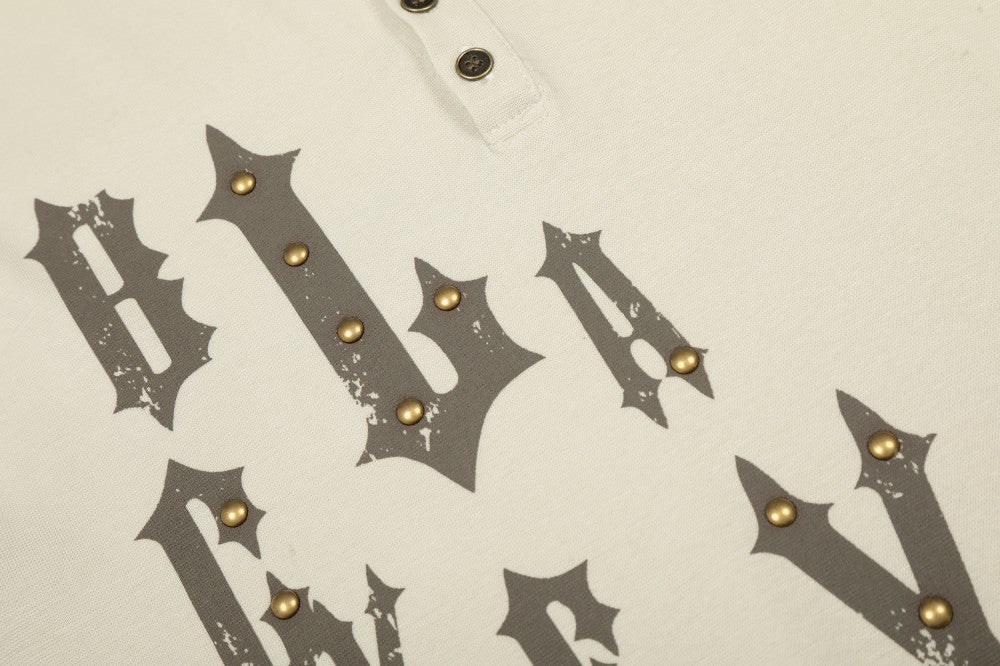 Letter Print Studs Detail Long Sleeve T-Shirt WN28032