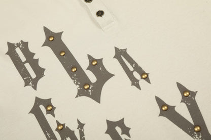 Letter Print Studs Detail Long Sleeve T-Shirt WN28032