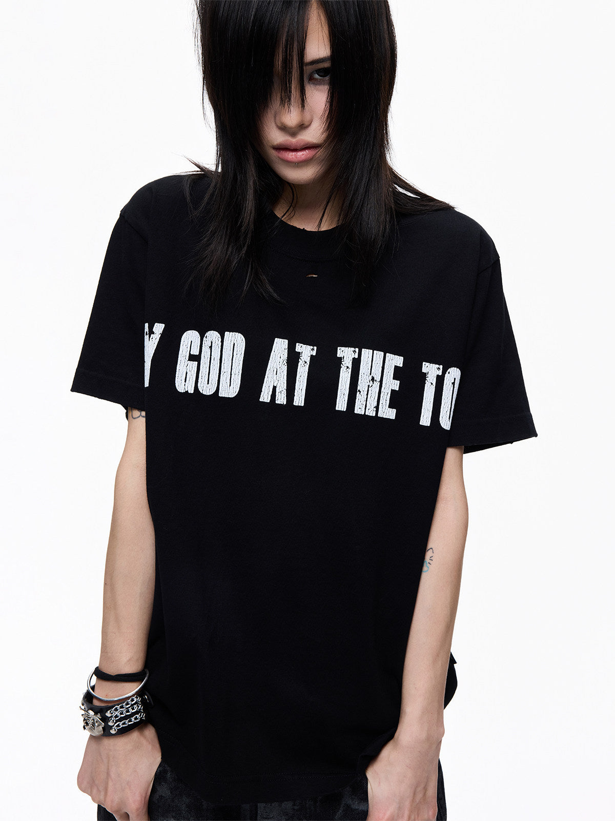 Damage Letter Print Cropped Short Sleeve T-Shirt WN27312