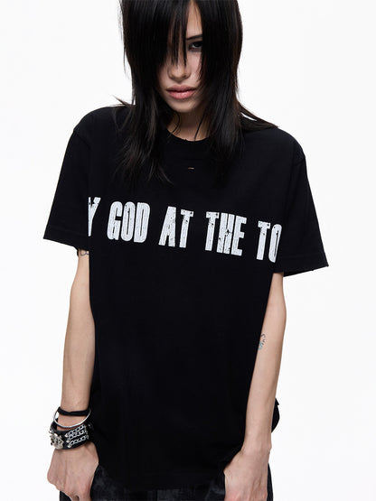 Damage Letter Print Cropped Short Sleeve T-Shirt WN27312