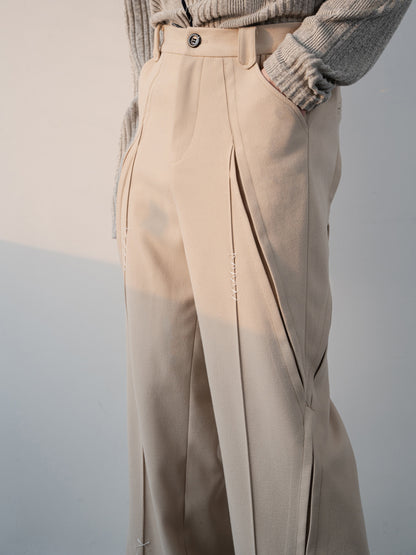 Floral Embroidery Tailored Jacket & Side Slits Wide-Leg Trousers Setup WN23635