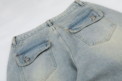 Washed Paint Studs Detail Wide Leg Denim Jeans WN25418
