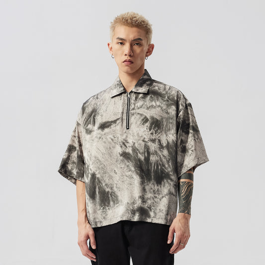 Tie-Dye Ink Design Half Zipper Polo Shirt WN17487