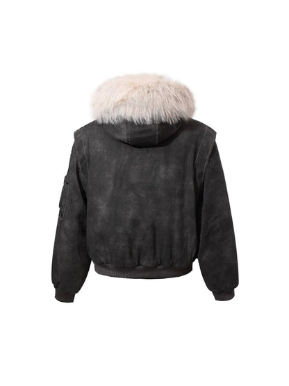 Fake Fur Collar Hooded Denim Jacket WN28101