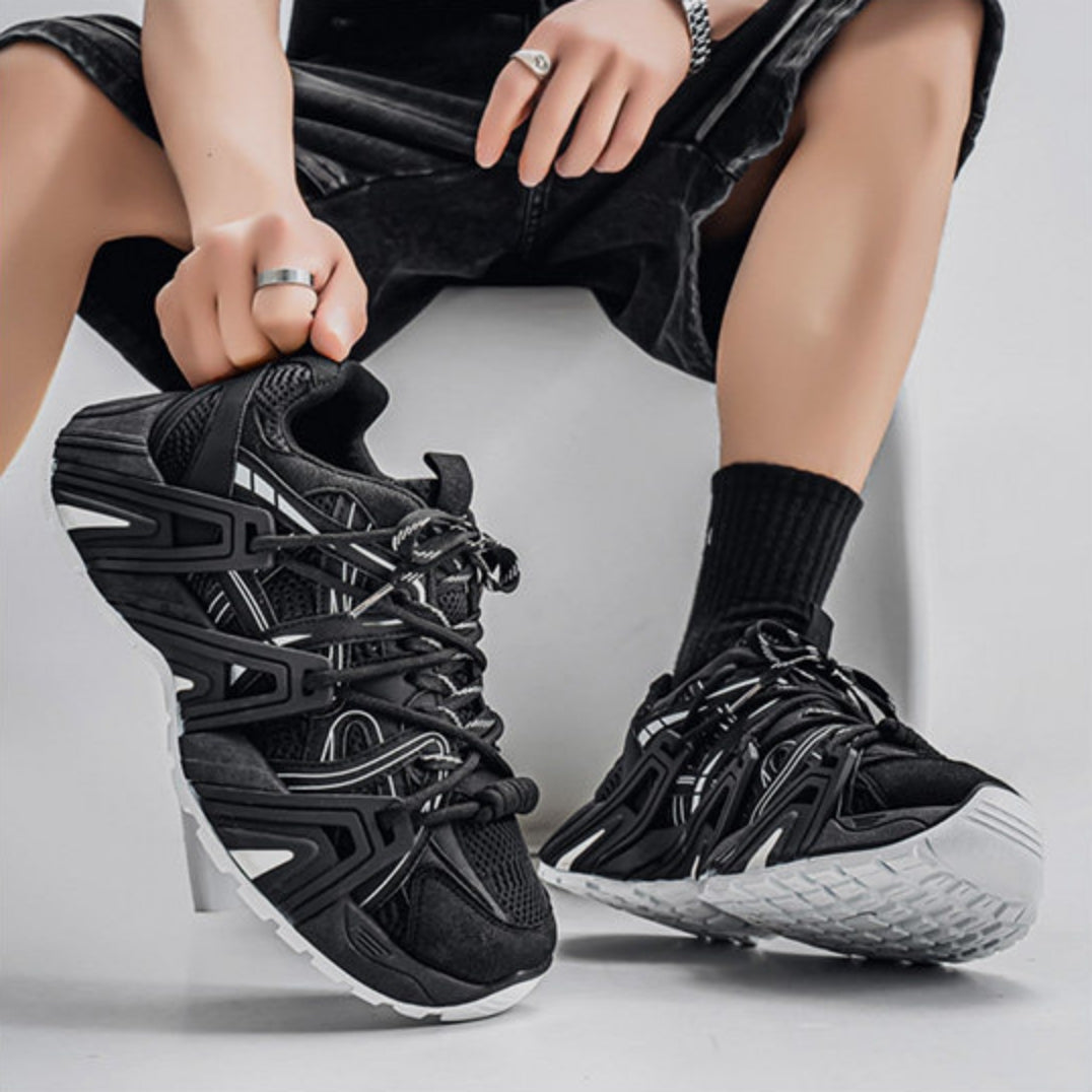 Mesh Panel Structured Chunky Lace-Up Sneakers WN23339