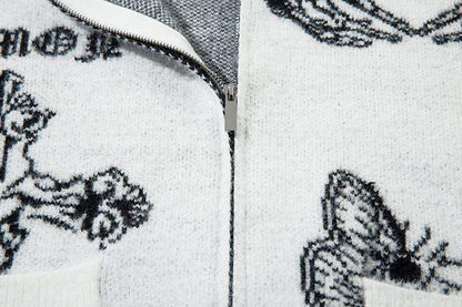 Butterfly Cross Design Oversize Zipper Knit Cardigan WN11170