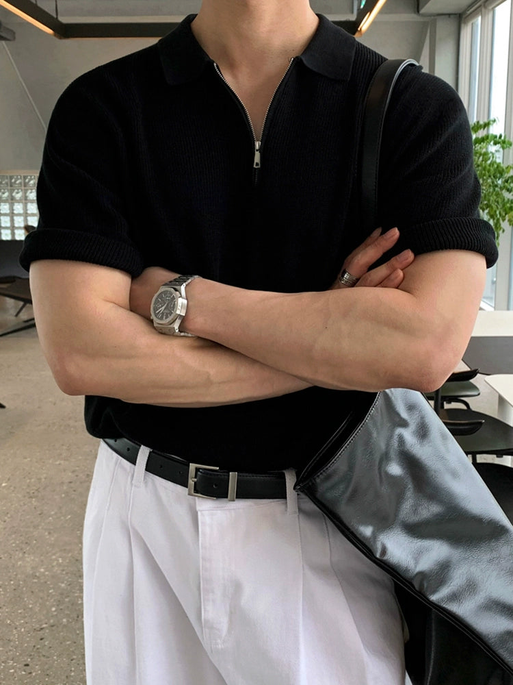 Solid Color Short Sleeve Knit Polo Shirt WN20308