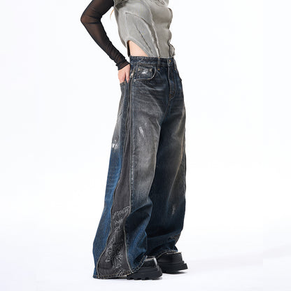Panel Wash Wide Leg Denim Jeans WN23107