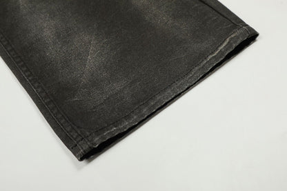 Washed Fade Whisker Wide Leg Straight Denim Jeans WN25881