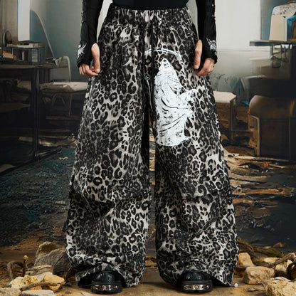 Leopard Print Pleats Wide Leg Pants WN22766