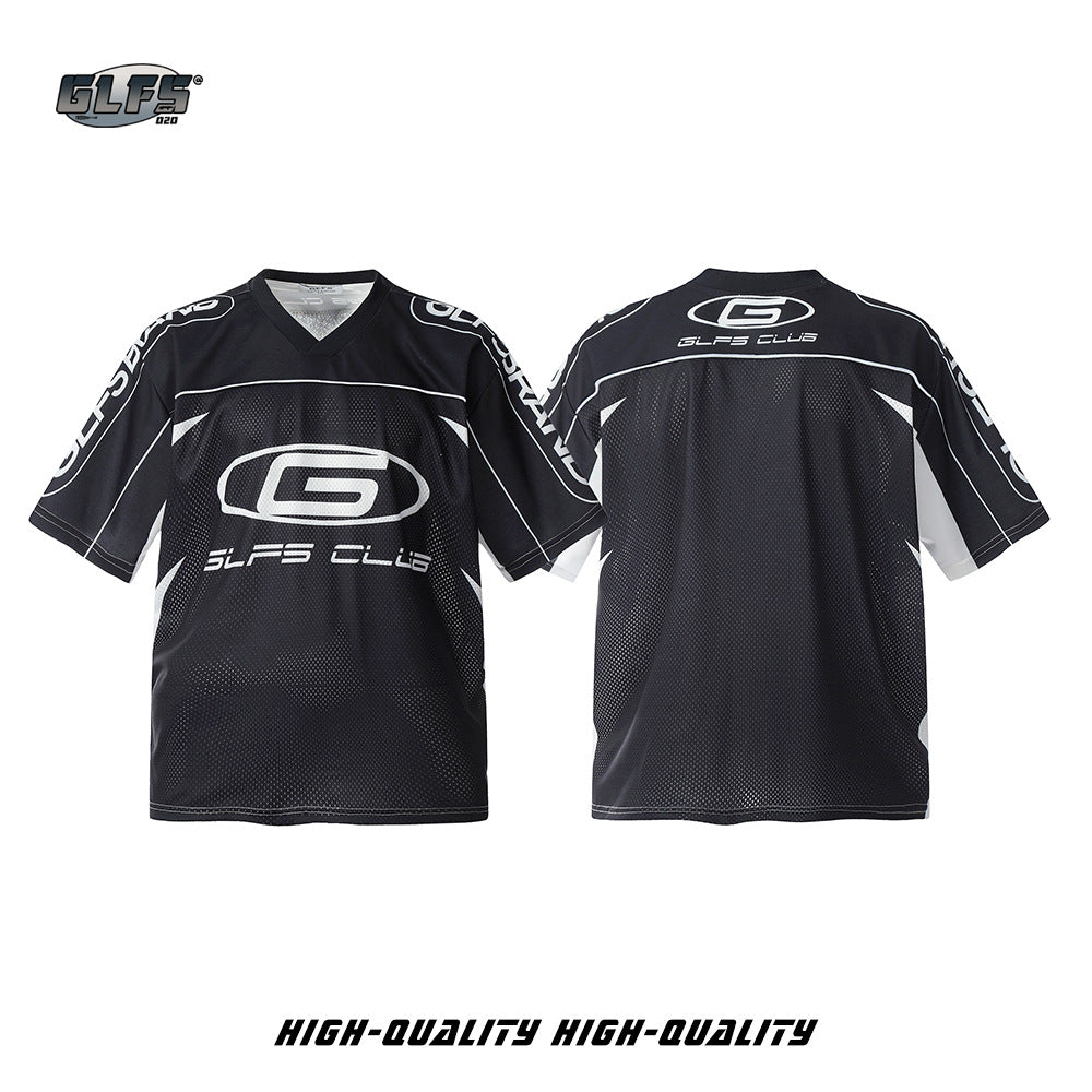 Mesh Sporty V-Neck Short Sleeve T-Shirt WN26438