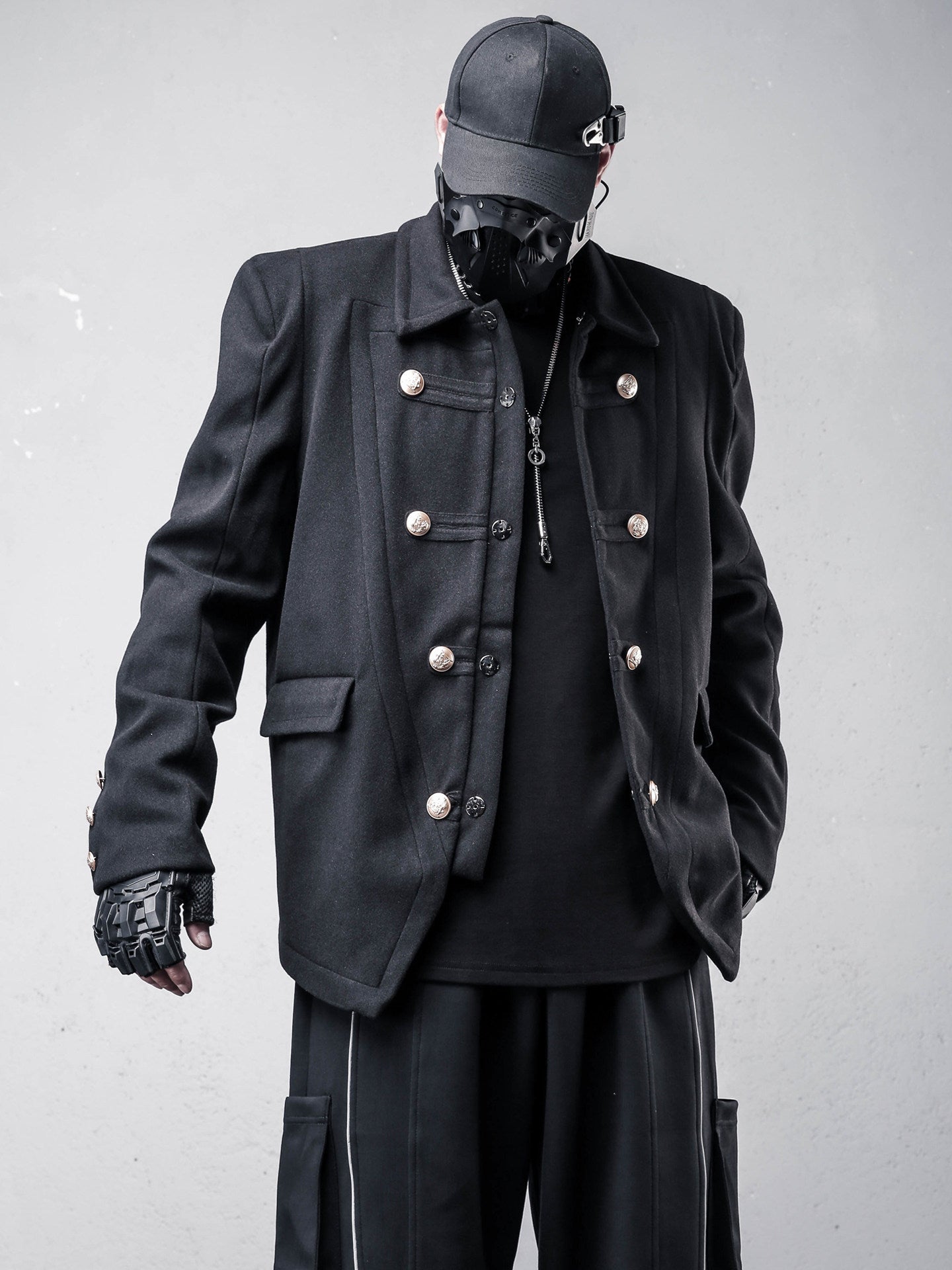 Tweed Metal Button Shoulder-Pad Short Jacket WN22570