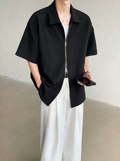 Double Zipper Design Short Sleeve Shirt WN19323