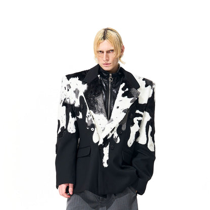 Cow Print Fake Fur Tailored Jacket WN21820
