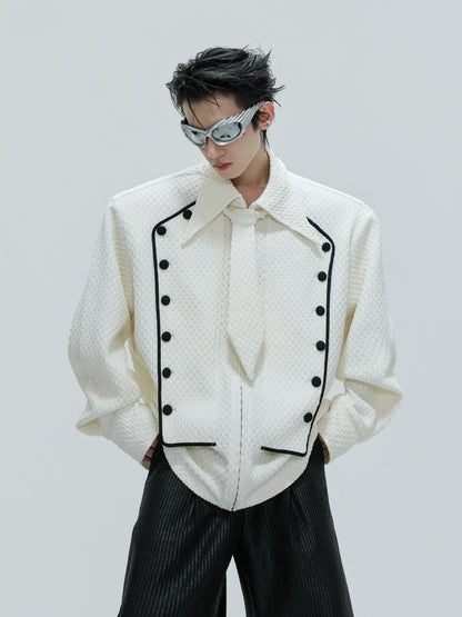 Double-Breasted Textured Tie Design Shirt Jacket WN21740