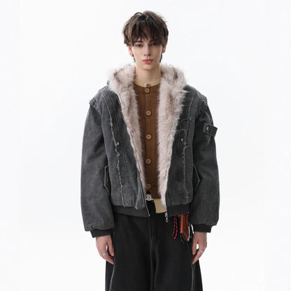 Fleece Lining Hooded Zipper Puffer Jacket WN21865