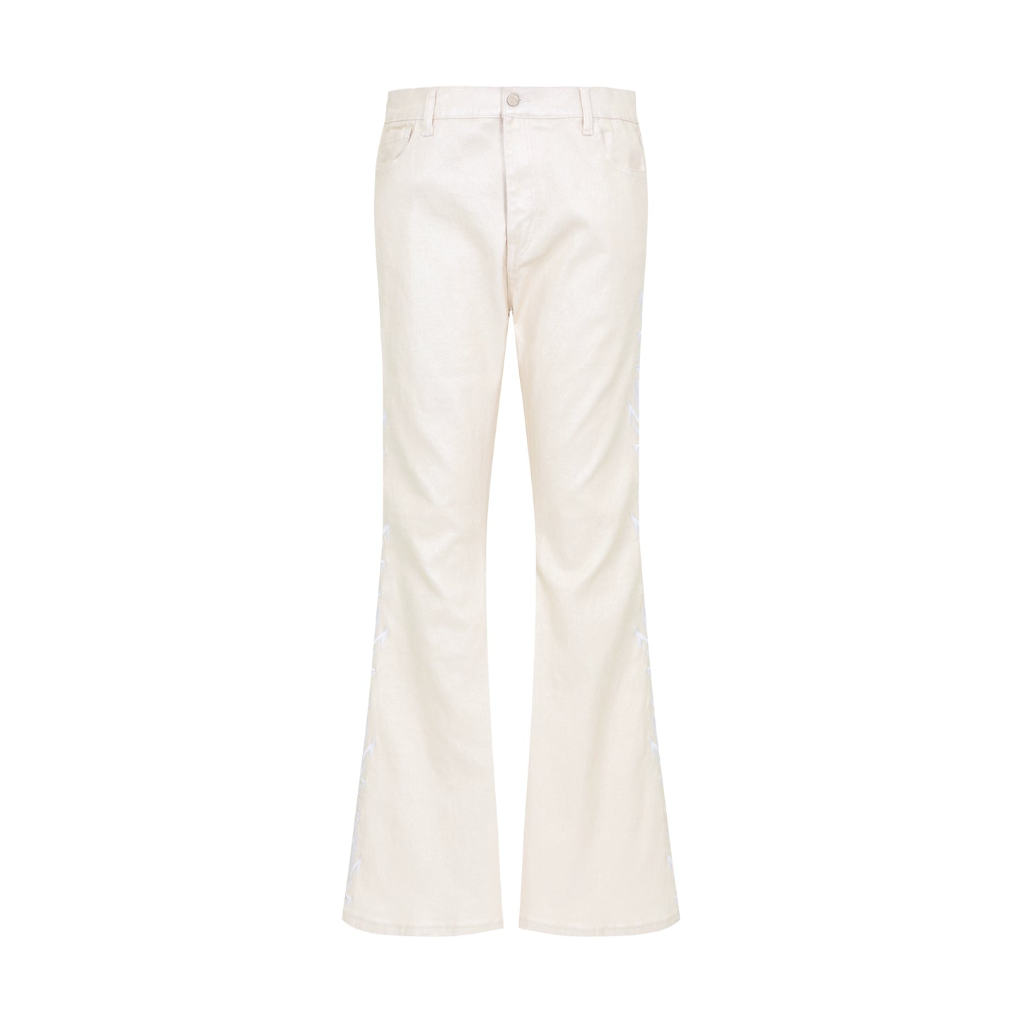 Waxed Embroidery Flare Stacked Denim Jeans WN21006