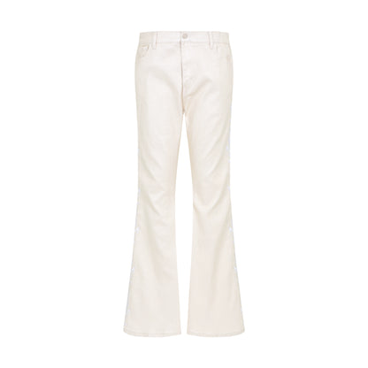 Waxed Embroidery Flare Stacked Denim Jeans WN21006