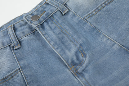 Washed Letter Print Wide Leg Denim Jeans WN25563
