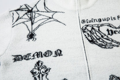 Butterfly Cross Design Oversize Zipper Knit Cardigan WN11170