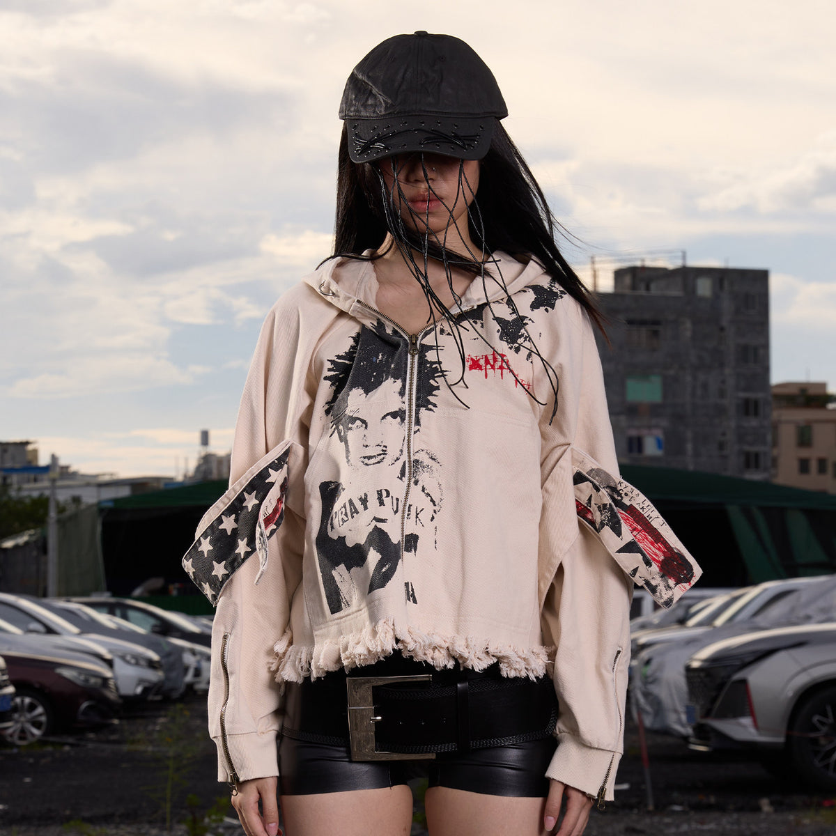 Cropped Graphic Zipper Hoodie WN27133