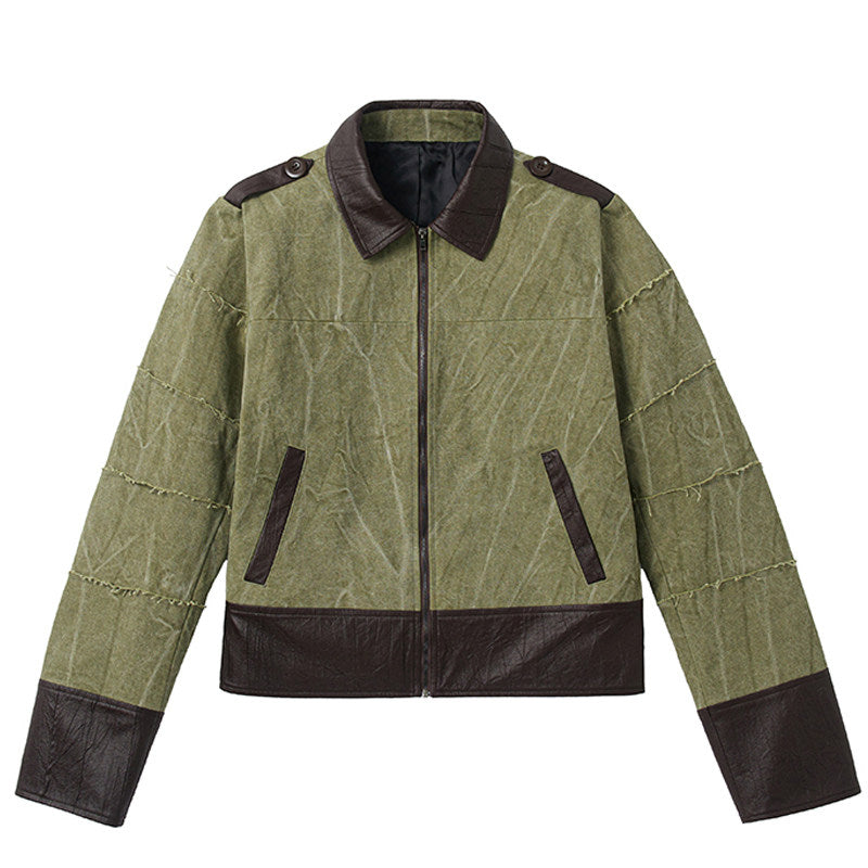 Slub Texture Contrast Panel Jacket WN27113