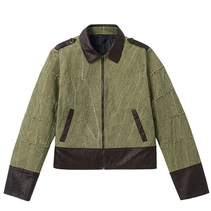 Slub Texture Contrast Panel Jacket WN27113