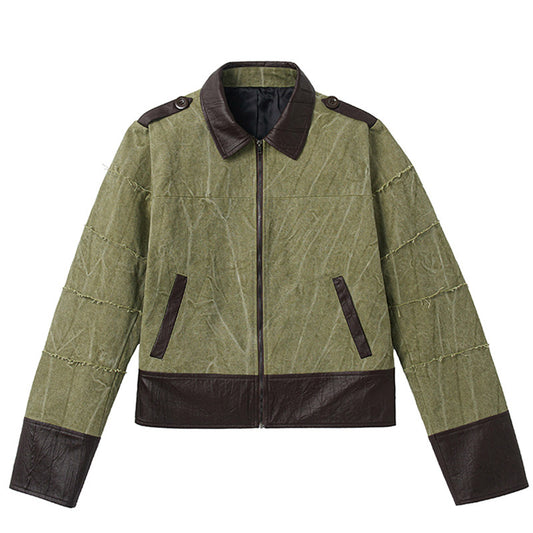 Slub Texture Contrast Panel Jacket WN27113
